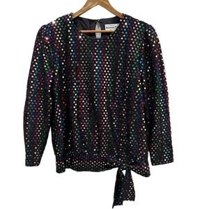 Vintage Another Thyme Sequin Top Womens 16 Black Multicolor Sparkle Party Blouse